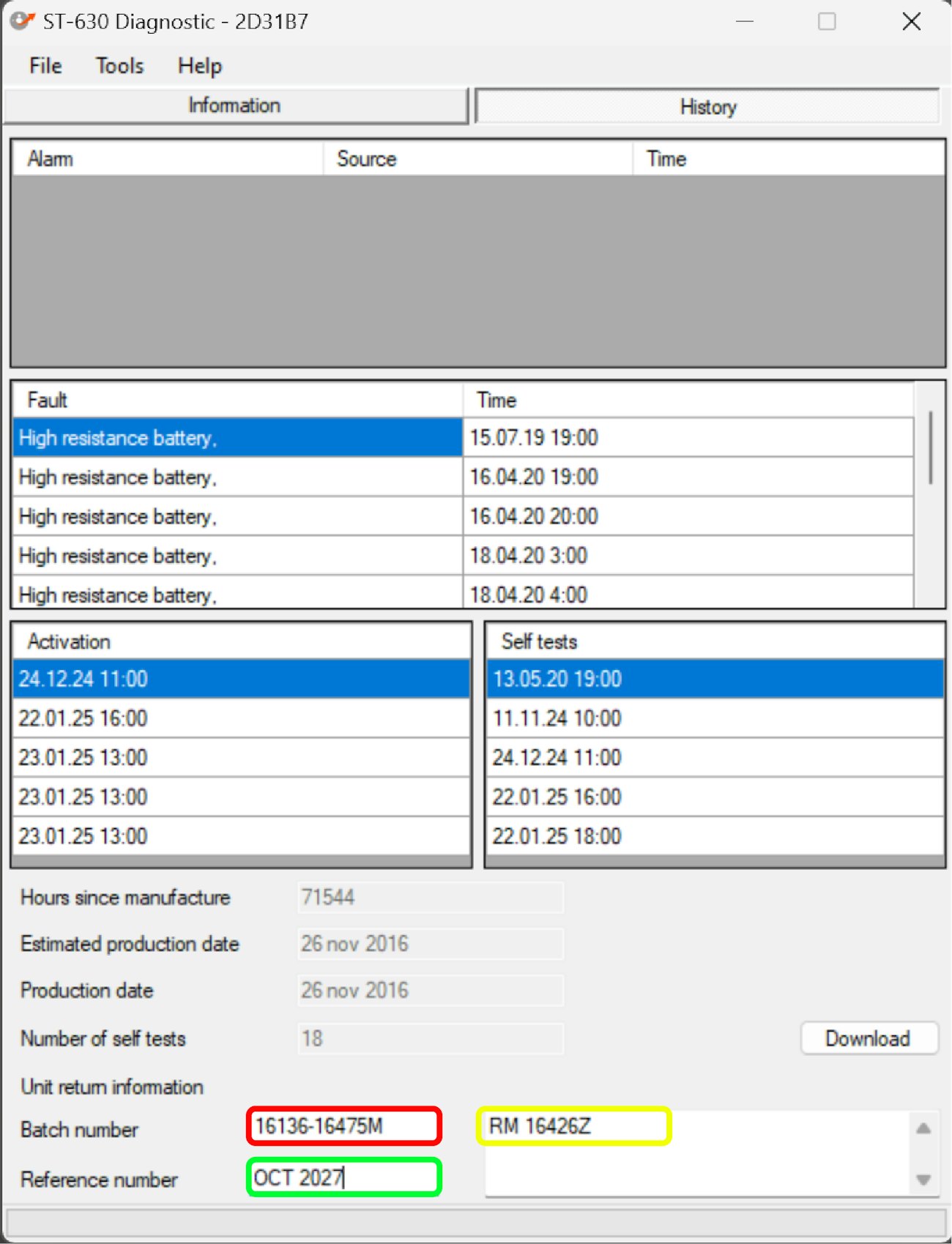 Fout info ingevuld met kleuren